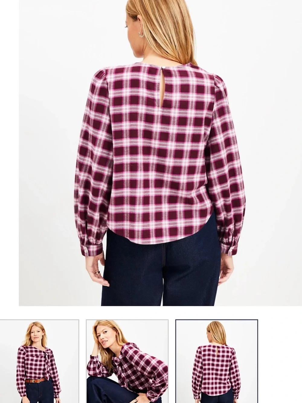 LOFT Plaid Flannel Knotted Blouse